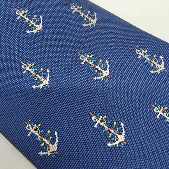 Knotty & Nice Tie Men’s Holiday Tie Anchors With Christmas Lights Nautical - Picture 2 of 5